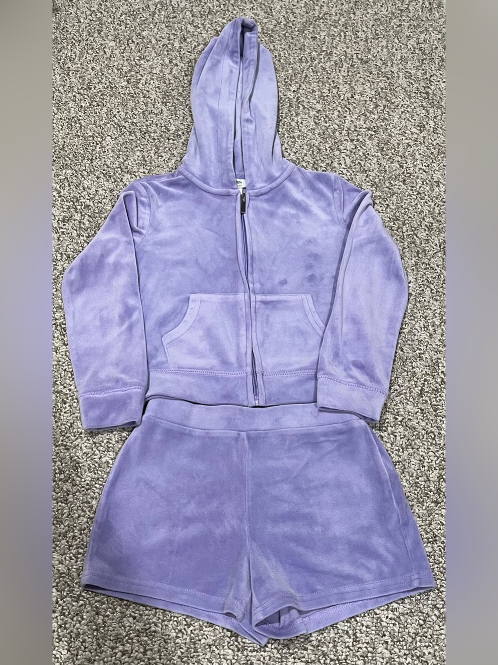 Haute Hippie Kids Style Purple Velour Hoodie & Shorts Set Girls Size 6 - Picture 2 of 8